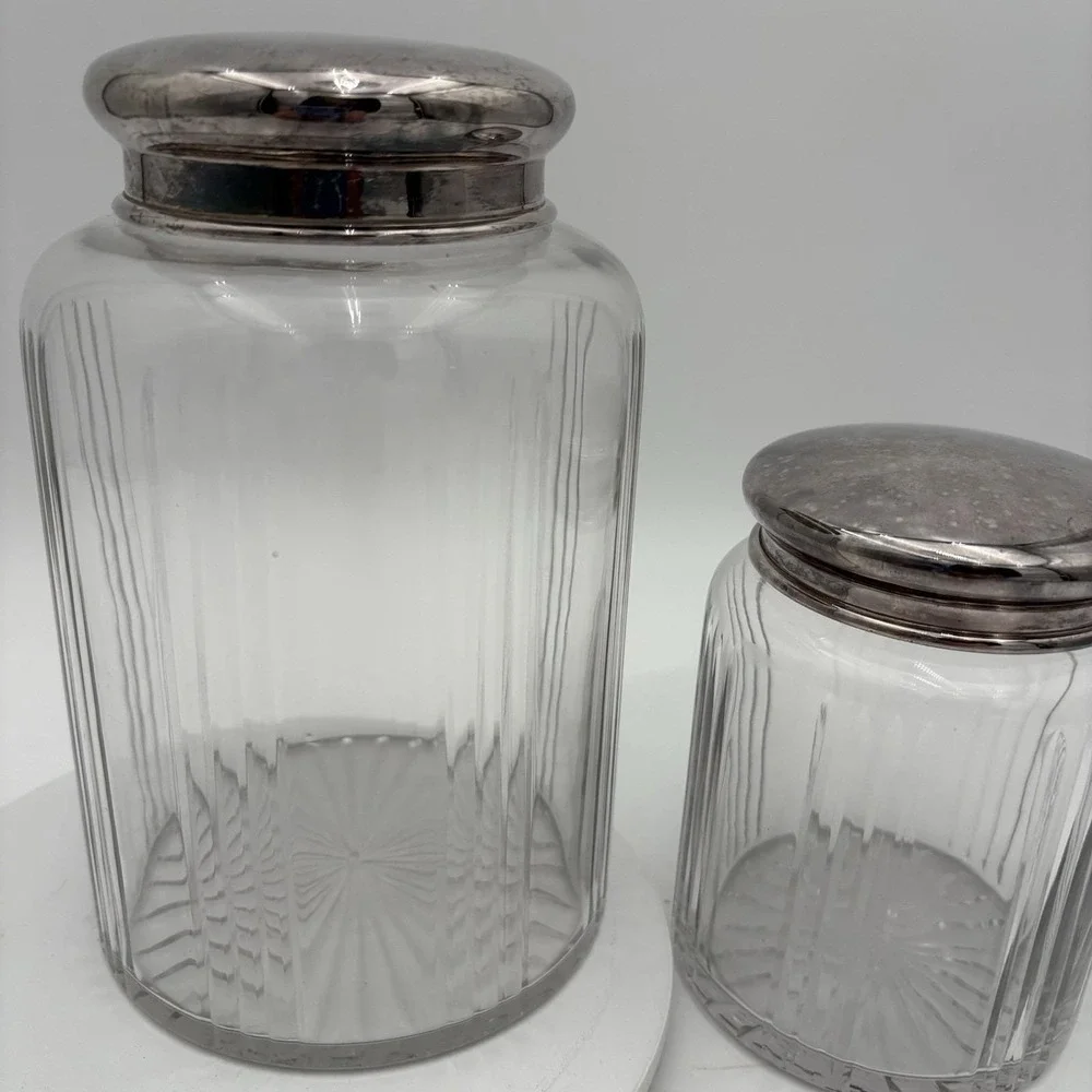 Two Piece Vintage Hoosier Ribbed Glass Canister Set 7